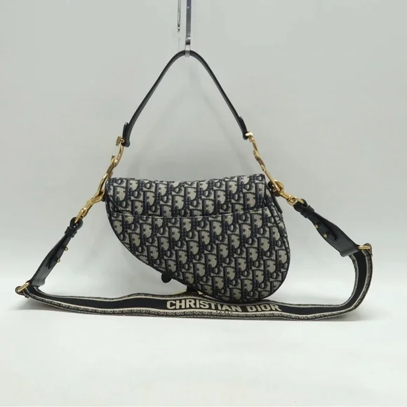 Christian Dior: Medium Navy Oblique Saddle Bag w/ extra strap *AUTHENTICATED* - Picture 2 of 15